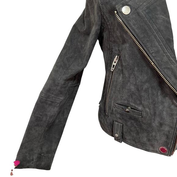 Blank NYC Small 100% Suede Leather Moto Jacket Gray Zip Pockets Asymmetrical - Picture 13 of 16